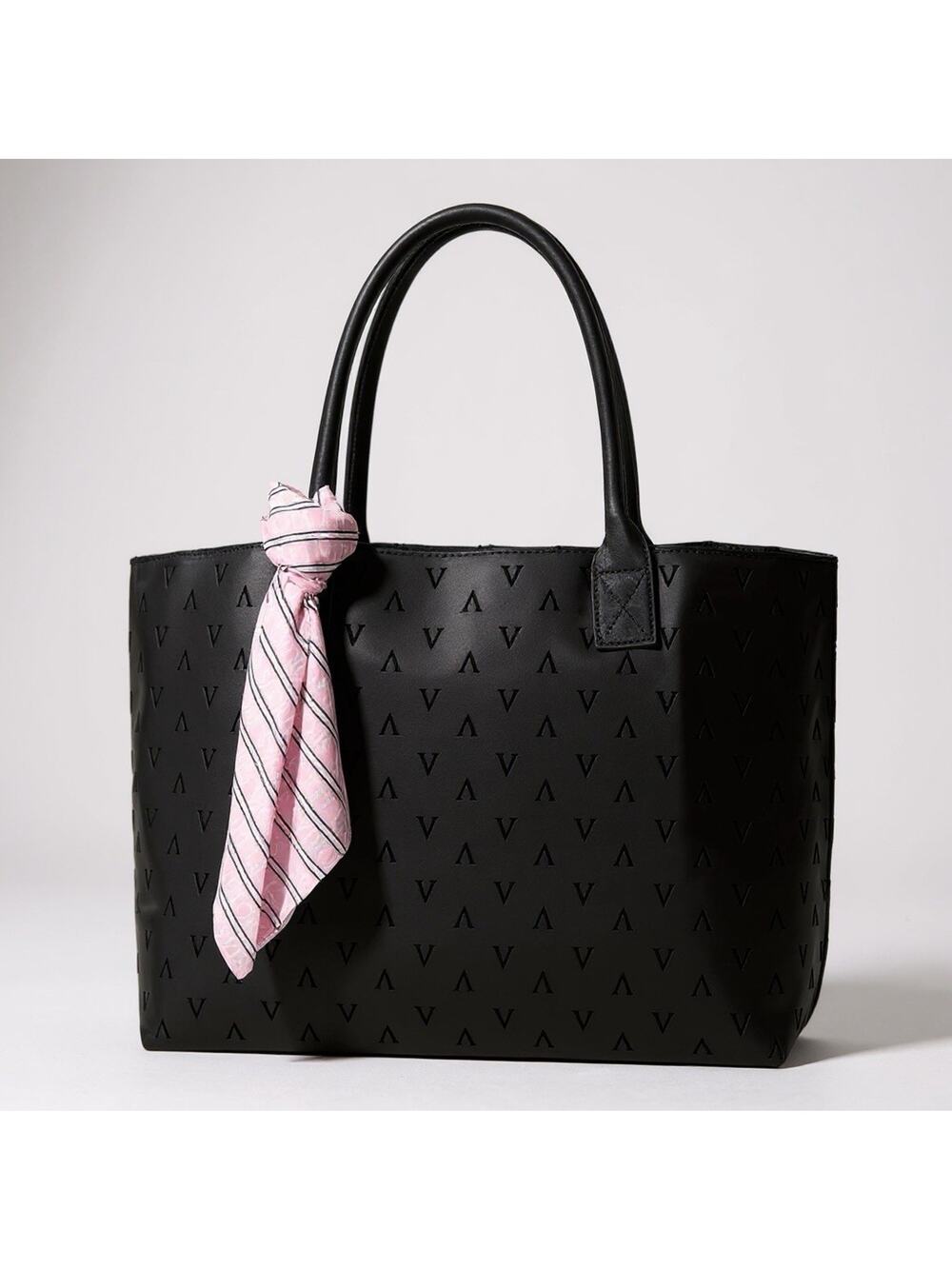 Victoria’s Secret Tote & Scarf Set Black V Logo Pink Accent Bag NWT